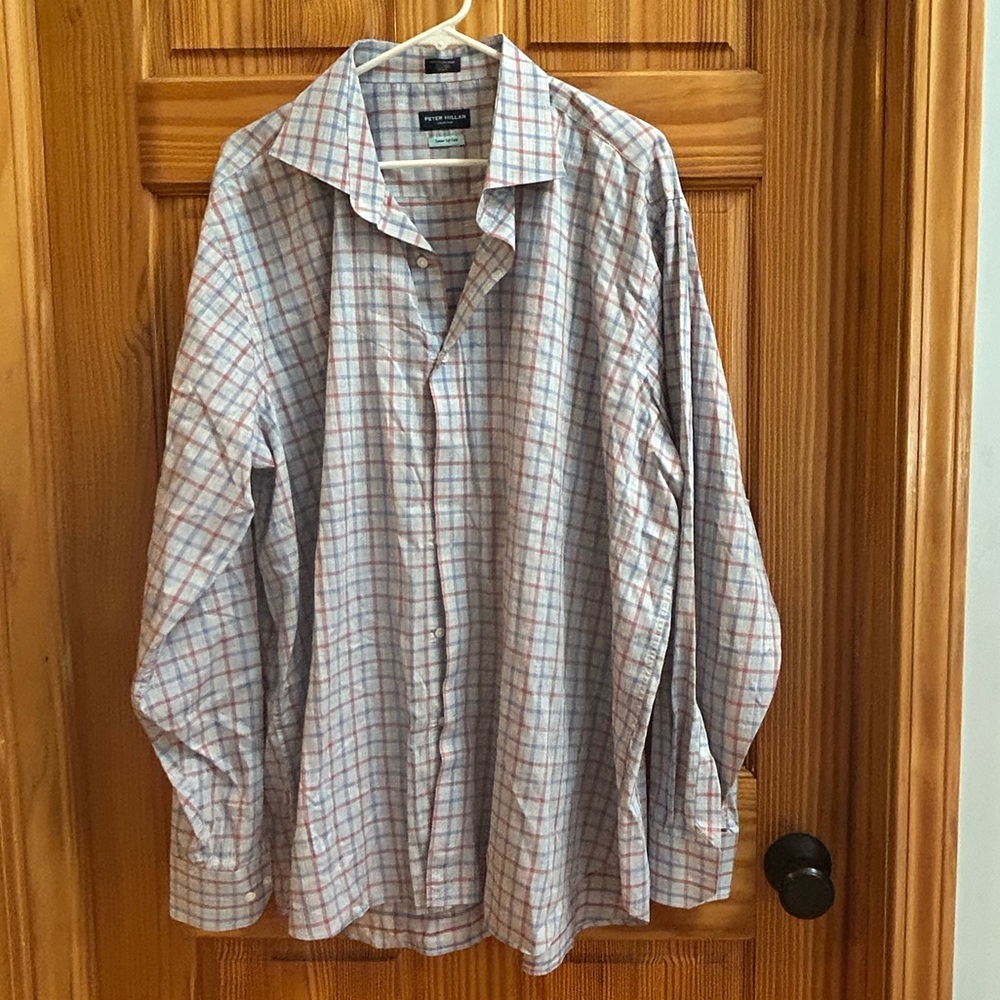 Peter Millar Blue and Red Plaid Button Down Shirt